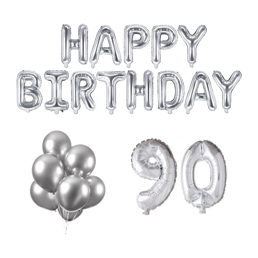 90 jaar Verjaardag Versiering Ballon Pakket zilver