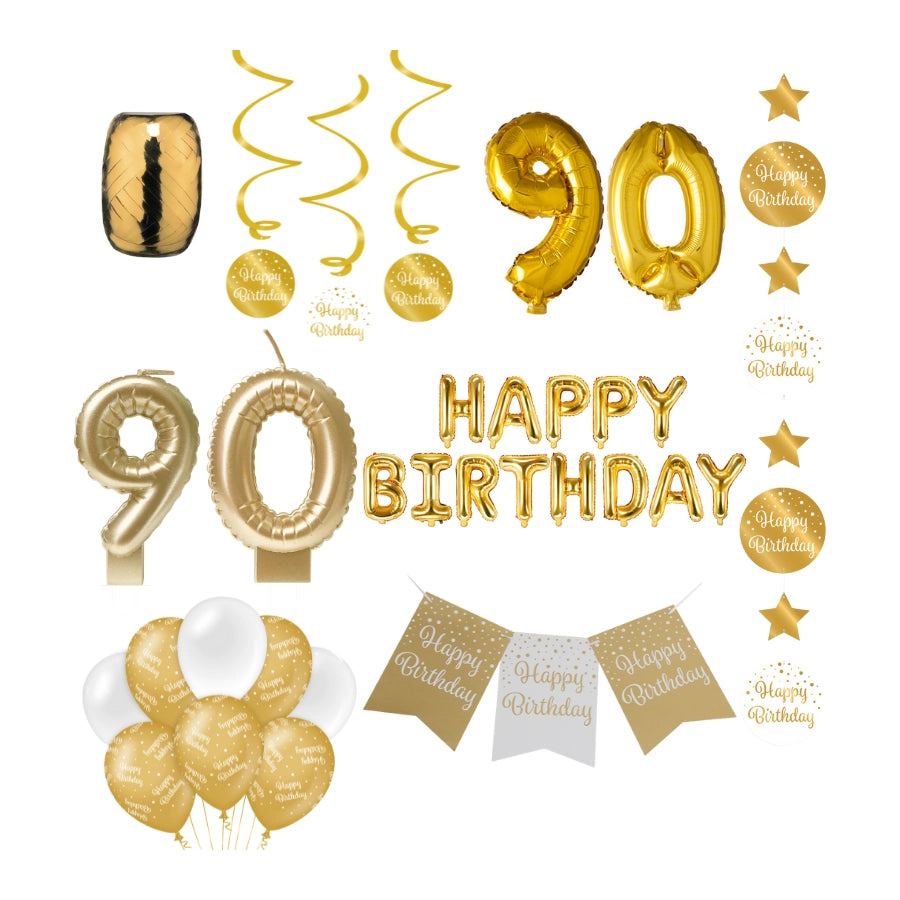 90 jaar Verjaardag Versiering Pakket Gold