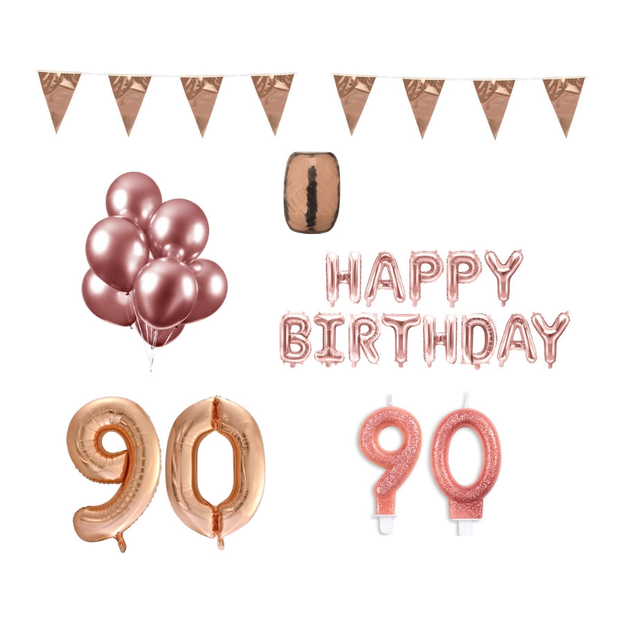 90 jaar Verjaardag Versiering Pakket Rosé Goud