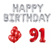 91 jaar Verjaardag Versiering Ballon Pakket rood & zilver