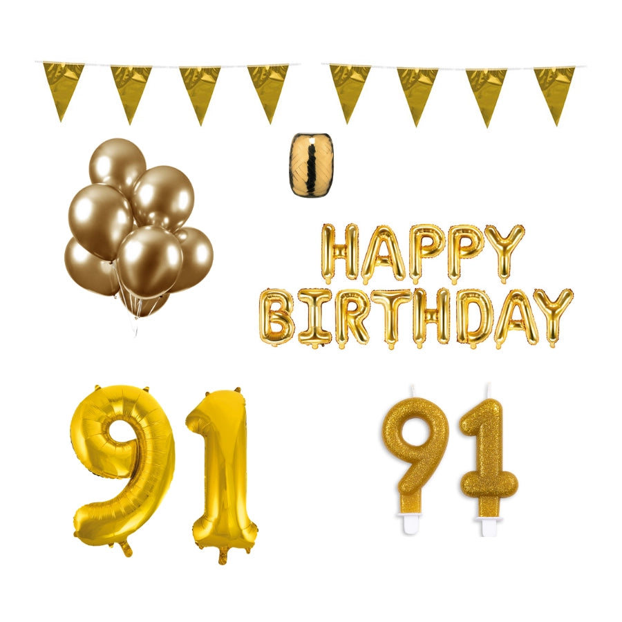 91 jaar Verjaardag Versiering Pakket Goud