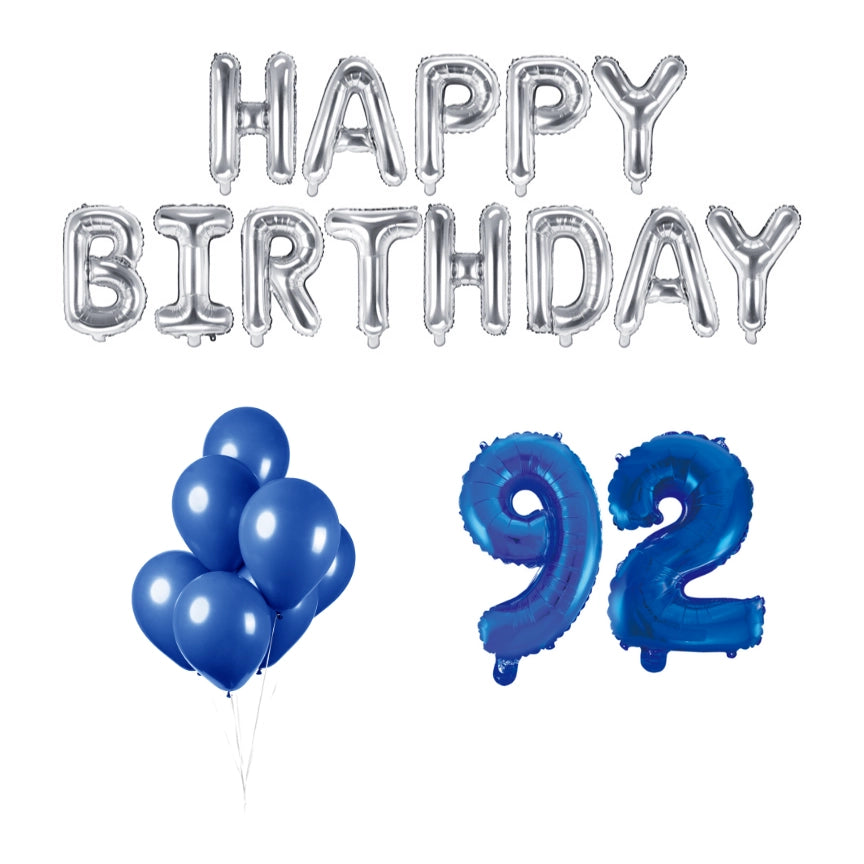 92 jaar Verjaardag Versiering Ballon Pakket Blauw & zilver