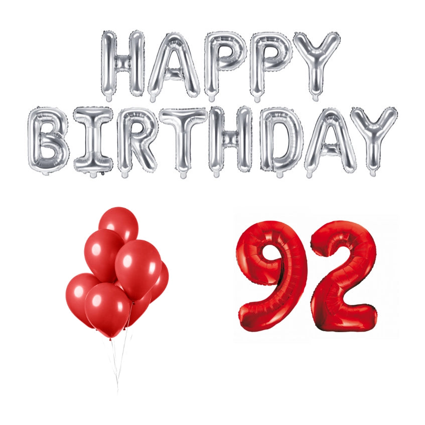 92 jaar Verjaardag Versiering Ballon Pakket rood & zilver