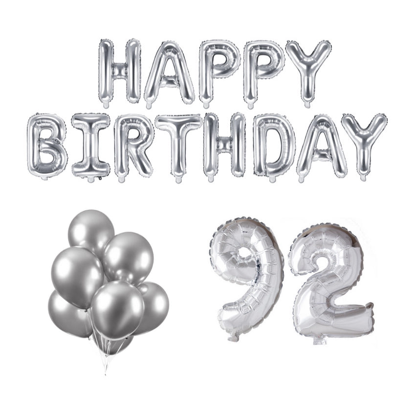 92 jaar Verjaardag Versiering Ballon Pakket zilver