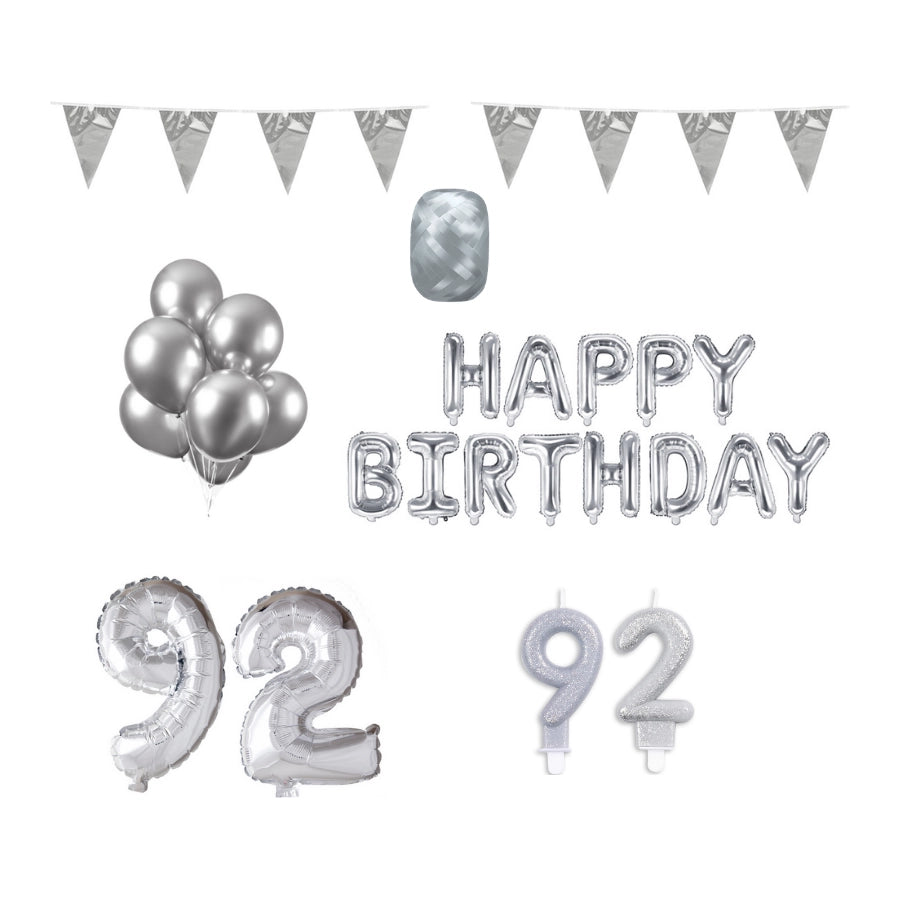 92 jaar Verjaardag Versiering Pakket zilver