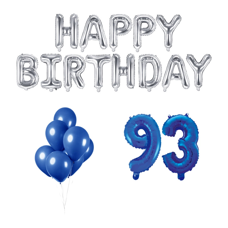 93 jaar Verjaardag Versiering Ballon Pakket Blauw & zilver