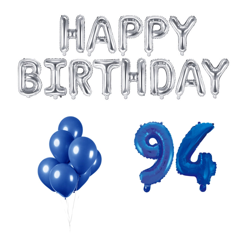 94 jaar Verjaardag Versiering Ballon Pakket Blauw & zilver