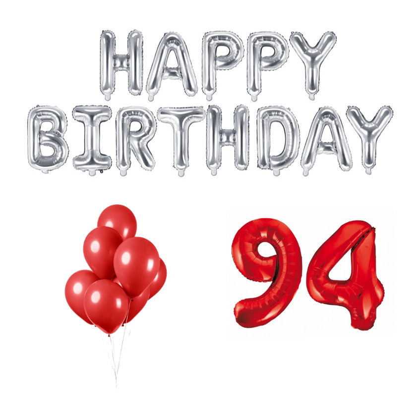 94 jaar Verjaardag Versiering Ballon Pakket rood & zilver