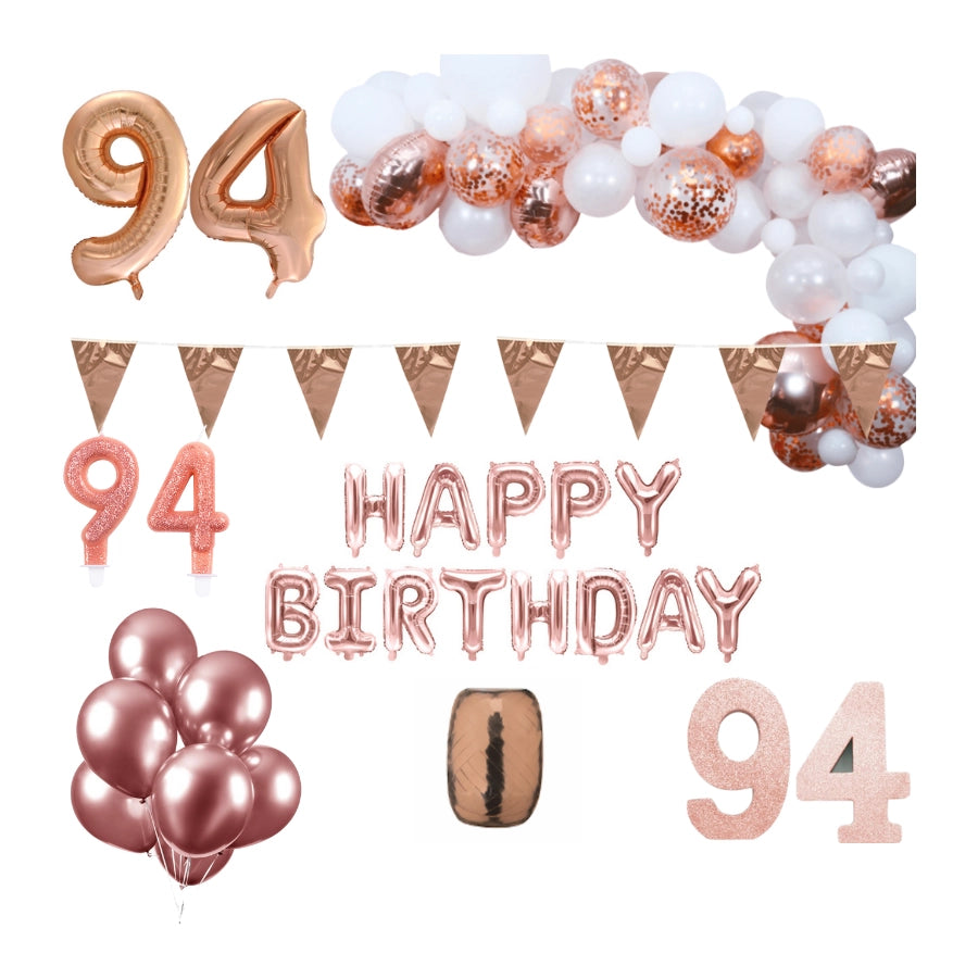 94 jaar Verjaardag Versiering Pakket Rosé goud XL