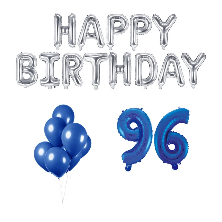 96 jaar Verjaardag Versiering Ballon Pakket Blauw & zilver