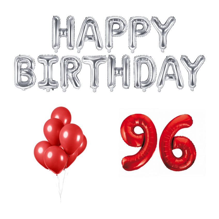 96 jaar Verjaardag Versiering Ballon Pakket rood & zilver
