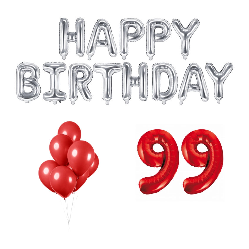 99 jaar Verjaardag Versiering Ballon Pakket rood & zilver