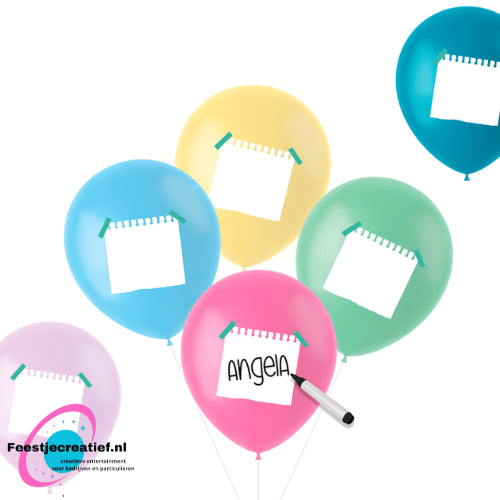 6 Beschrijfbare Pastel Ballonnen 33 cm – Diverse Kleuren