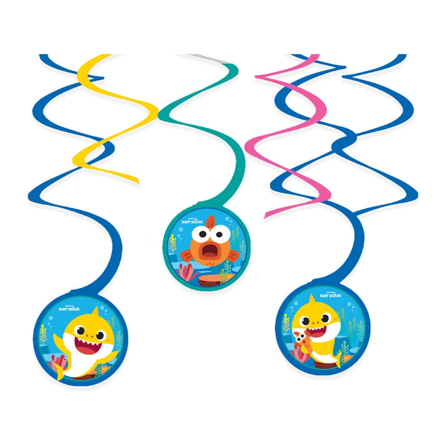 Baby Shark Swirl spiraal decoratie, 6 stuks