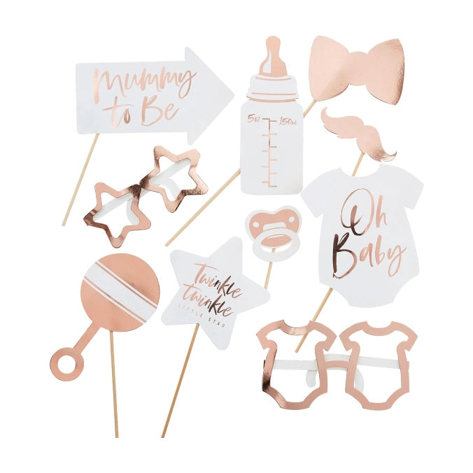 Baby Shower Photo Booth props Rosé Goud - 10 stuks