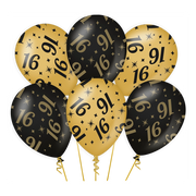 Ballonnen 16 jaar Goud Zwart 6 stuks 30cm
