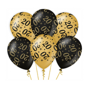 Ballonnen 20 jaar Goud Zwart 6 stuks 30cm