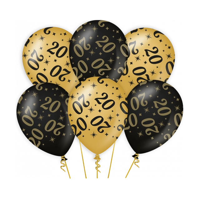 Ballonnen 20 jaar Goud Zwart 6 stuks 30cm