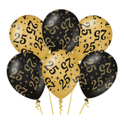 Ballonnen 25 jaar Goud Zwart 6 stuks 30cm