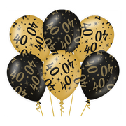Ballonnen 40 jaar Goud Zwart 6 stuks 30cm