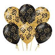 Ballonnen 65 jaar Goud Zwart 6 stuks 30cm