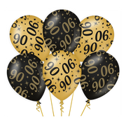 Ballonnen 90 jaar Goud Zwart 6 stuks 30cm