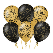 Ballonnen Abraham 50 jaar Goud Zwart 6 stuks 30cm