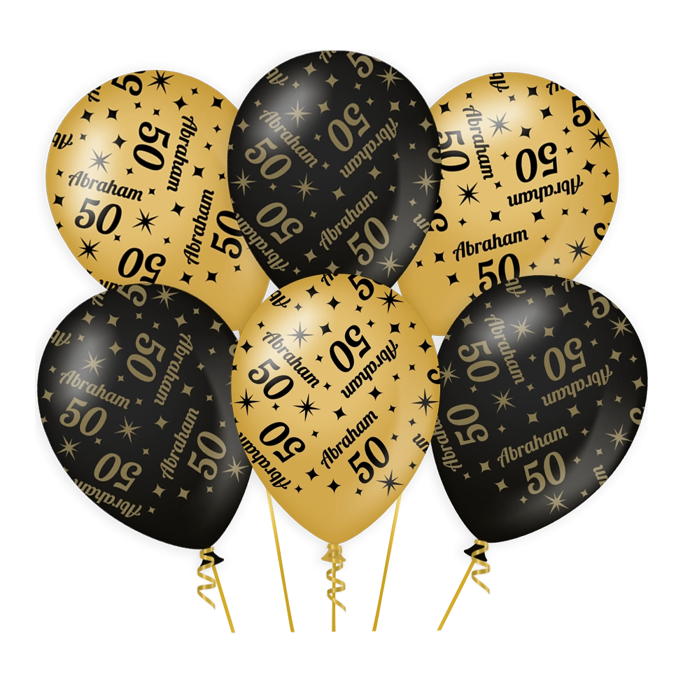 Ballonnen Abraham 50 jaar Goud Zwart 6 stuks 30cm