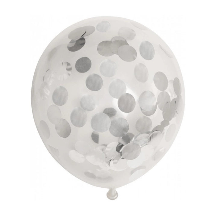 Ballonnen Confetti Metallic Zilver - 6 stuks - 30cm