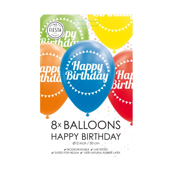 Ballonnen Happy Birthday - 8 stuks - 30cm