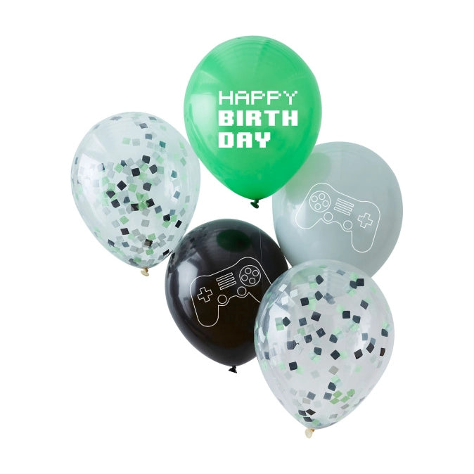 Ballonnen Happy Birthday Game On 5 stuks 30cm
