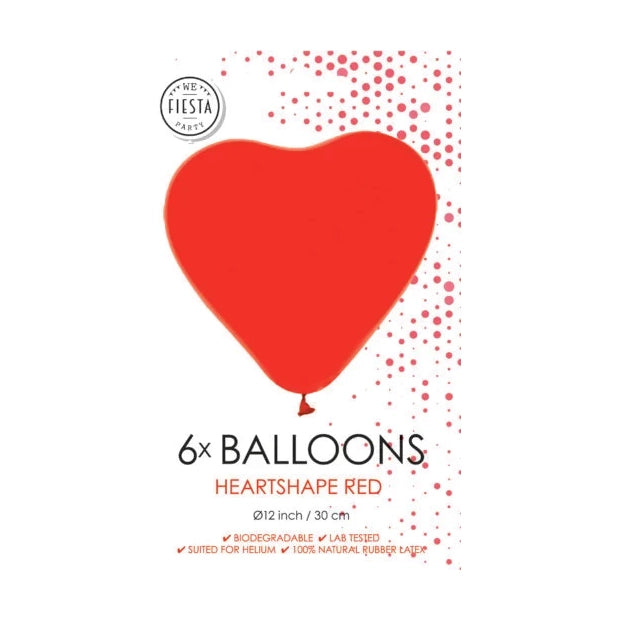 Ballonnen Hartvorm Rood - 6 stuks - 30cm