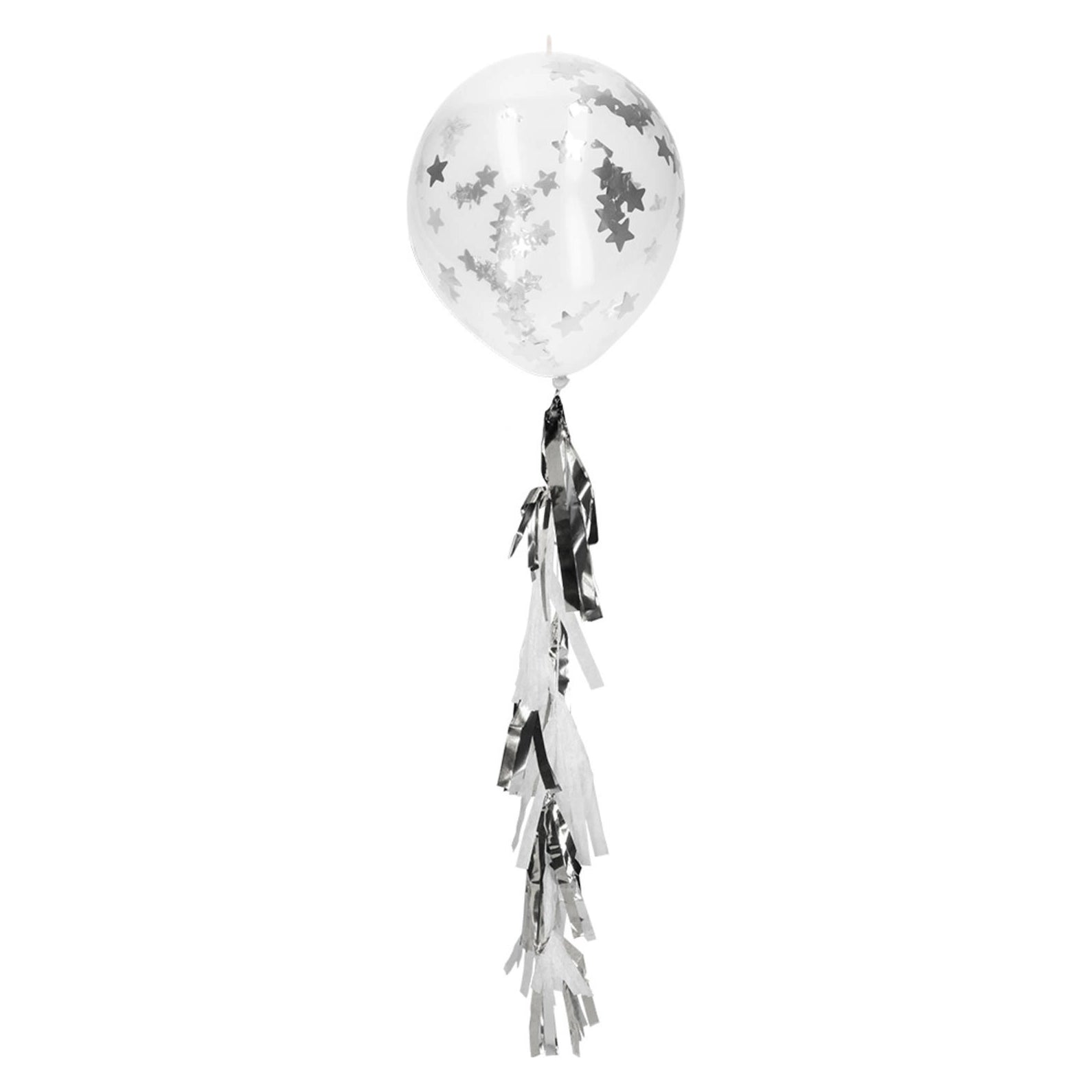 Ballonnen met Sterren Confetti 30cm en Tassel Slinger Zilver - 3 stuks