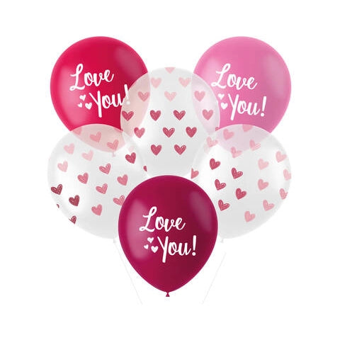 Ballonnen Mix Roze Love You - 6 stuks - 30cm