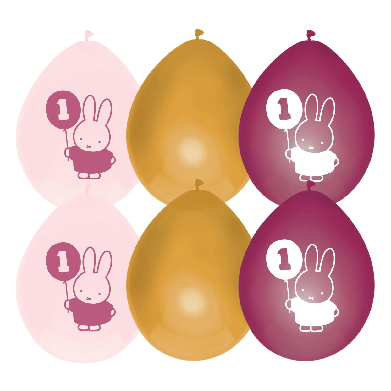 Ballonnen Nijntje First Birthday roze 30 cm 6 st.