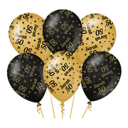 Ballonnen Sarah 50 jaar Goud Zwart 6 stuks 30cm