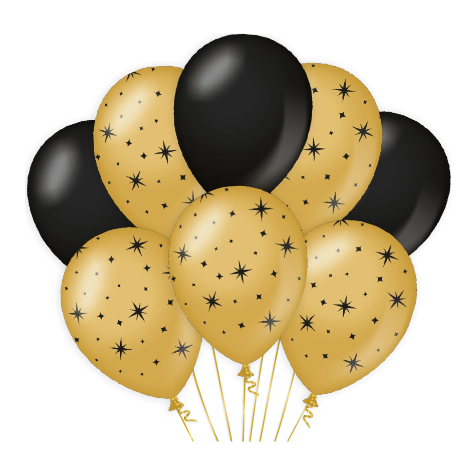 Ballonnen sterren Goud Zwart