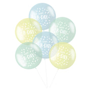 Ballonnen XL Pastel 'Happy B-day' Blauw 48cm - 6 stuks