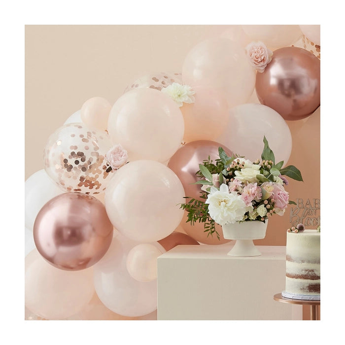 Ballonnenboog perzik, wit en roségoud confettiballonnen -  Ginger Ray