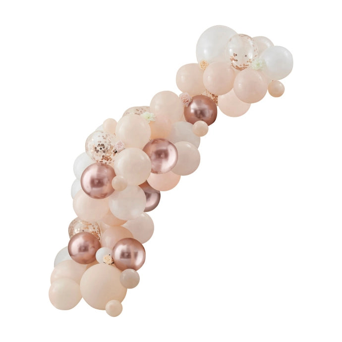 Ballonnenboog perzik, wit en roségoud confettiballonnen -  Ginger Ray