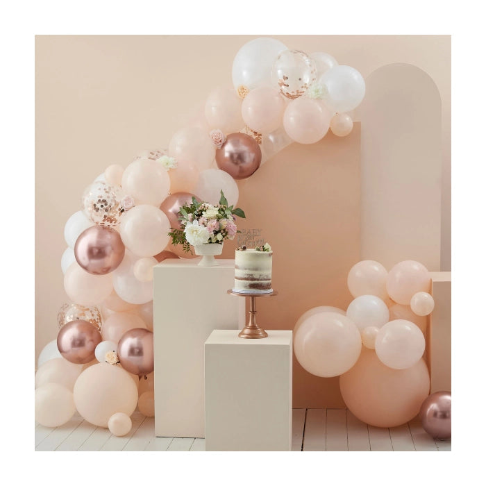 Ballonnenboog perzik, wit en roségoud confettiballonnen -  Ginger Ray