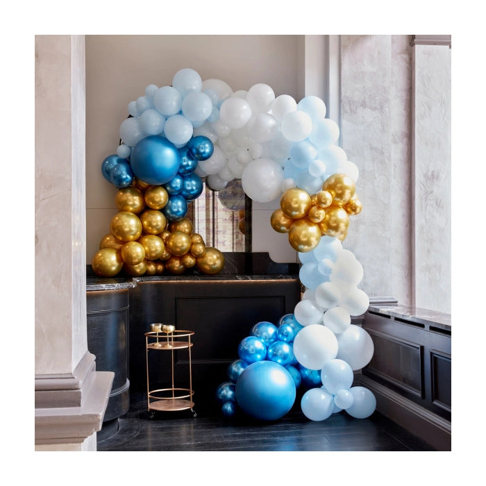 Ballonnenboog XL blauw & chrome goud 12m