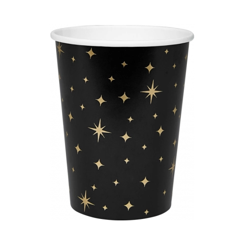 Bekers Zwart met gouden Sterren - 8 stuks - 210 ml