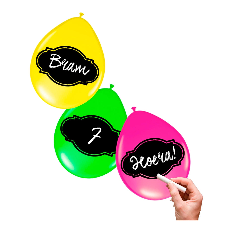 Beschrijfbare Ballonnen Neon Meerkleurig - 6 stuks