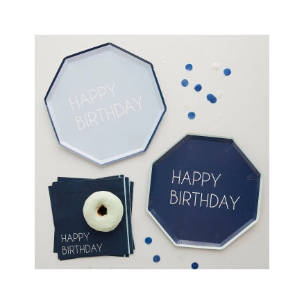 Borden eco papier Happy Birthday blauw 25cm