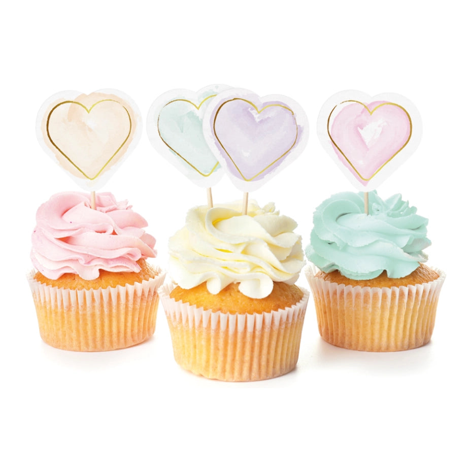 Cake Prikkers Watercolor Hearts 12 stuks
