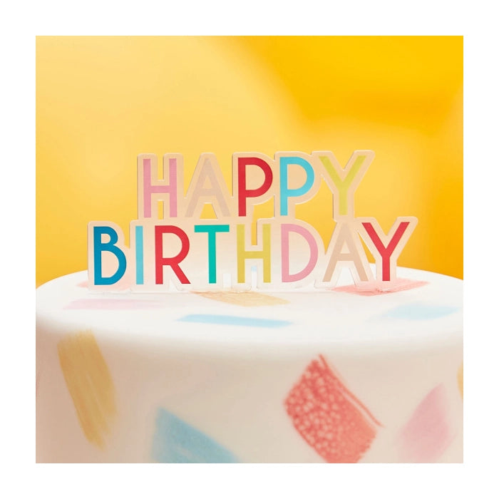Caketopper Happy Birthday gekleurd 13x11cm