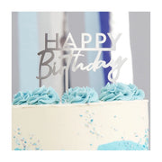 Caketopper Happy Birthday zilver 12x10cm