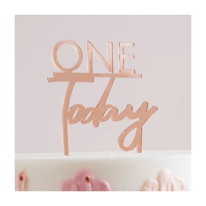 Caketopper One Today rose goud 11x10cm