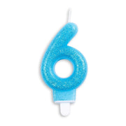 Cijfer kaars glitter blauw nr. 6
